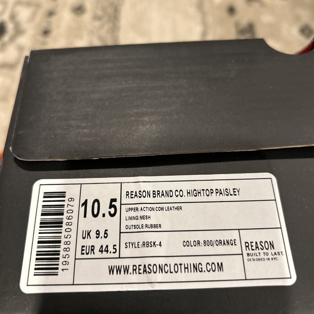 Reason Brand High Top Paisley Sneakers Men's Size 10.5 Black/ Orange RBSK-4 - Picture 7 of 7